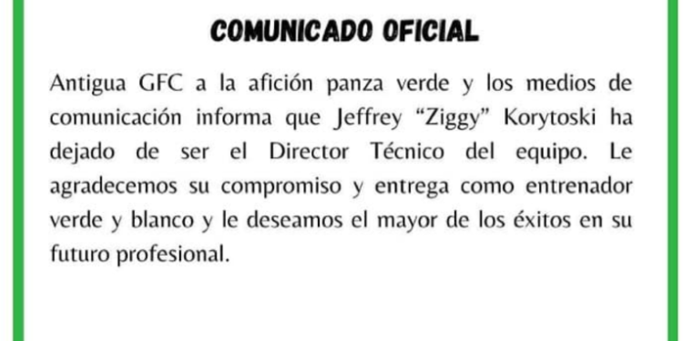 Antigua continúa sin poder ganar el Clausura 2021 y despide a Korytoski