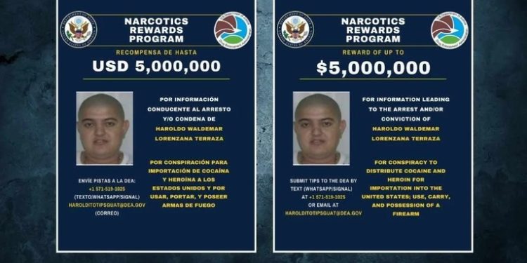 EE. UU. ofrece $5 millones por información sobre Haroldo Lorenzana Terraza