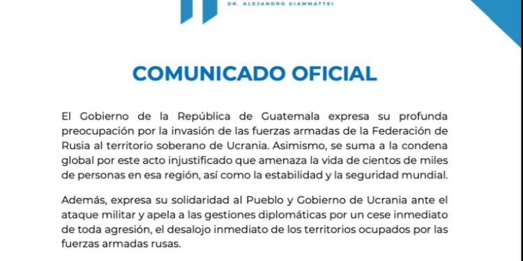 Gobierno de Guatemala condena y rechaza la invasión rusa a Ucrania