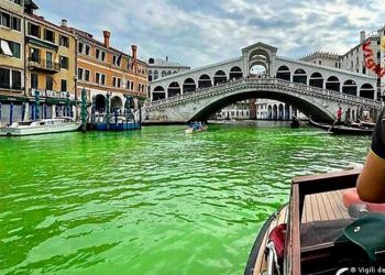 Gran Canal de Venecia se tiñe de verde y buscan a responsables