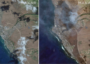 Imágenes satelitales del antes y el después de los devastadores incendios forestales en Hawái