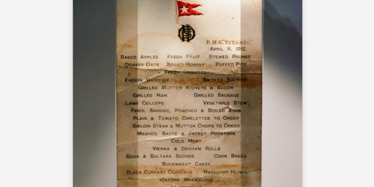 Menú de primera clase del Titanic será subastado por más de 70.000 dólares