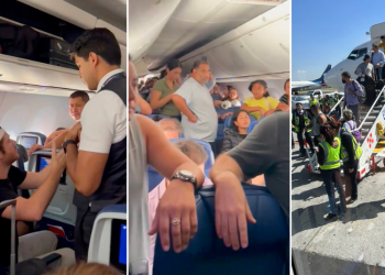 Pasajero de un avión abre la puerta de emergencia y se posa sobre un ala en México