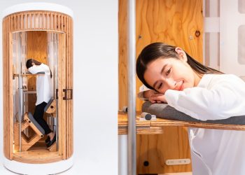 Presentan en Japón la cápsula 'Siesta de jirafa' para dormir de pie en el trabajo