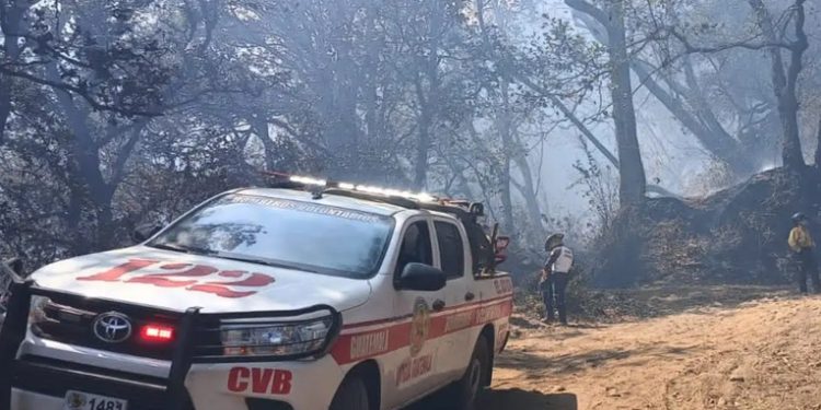 Presidenta en funciones supervisa área del volcán de agua en medio de incendio forestal