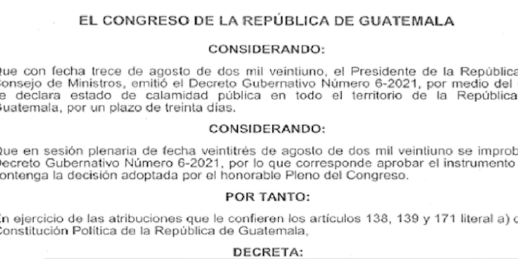 Publican acuerdo que imprueba el Estado de Calamidad