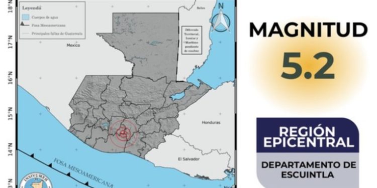 Sismo de magnitud 5.2 sacude el departamento de Escuintla
