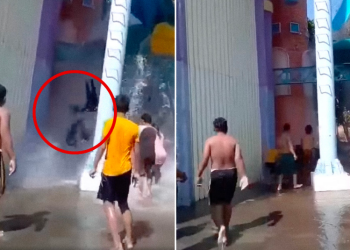 Un tobogán se derrumba en Indonesia y los bañistas caen desde 10 metros de altura.