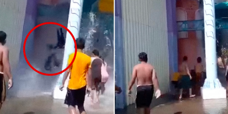 Un tobogán se derrumba en Indonesia y los bañistas caen desde 10 metros de altura.