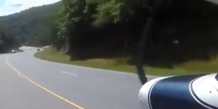 Una avioneta aterriza de emergencia en una autopista y se incendia