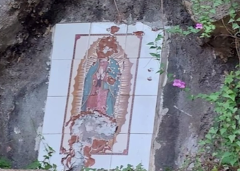 Vandalizan mosaico de la Virgen de Guadalupe